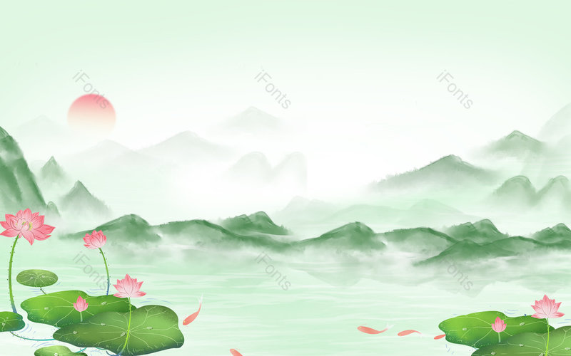 绿色中国风山水意境立夏展板背景,插画/手绘图,插画/手绘图库,插画/手绘图下载,插画/手绘